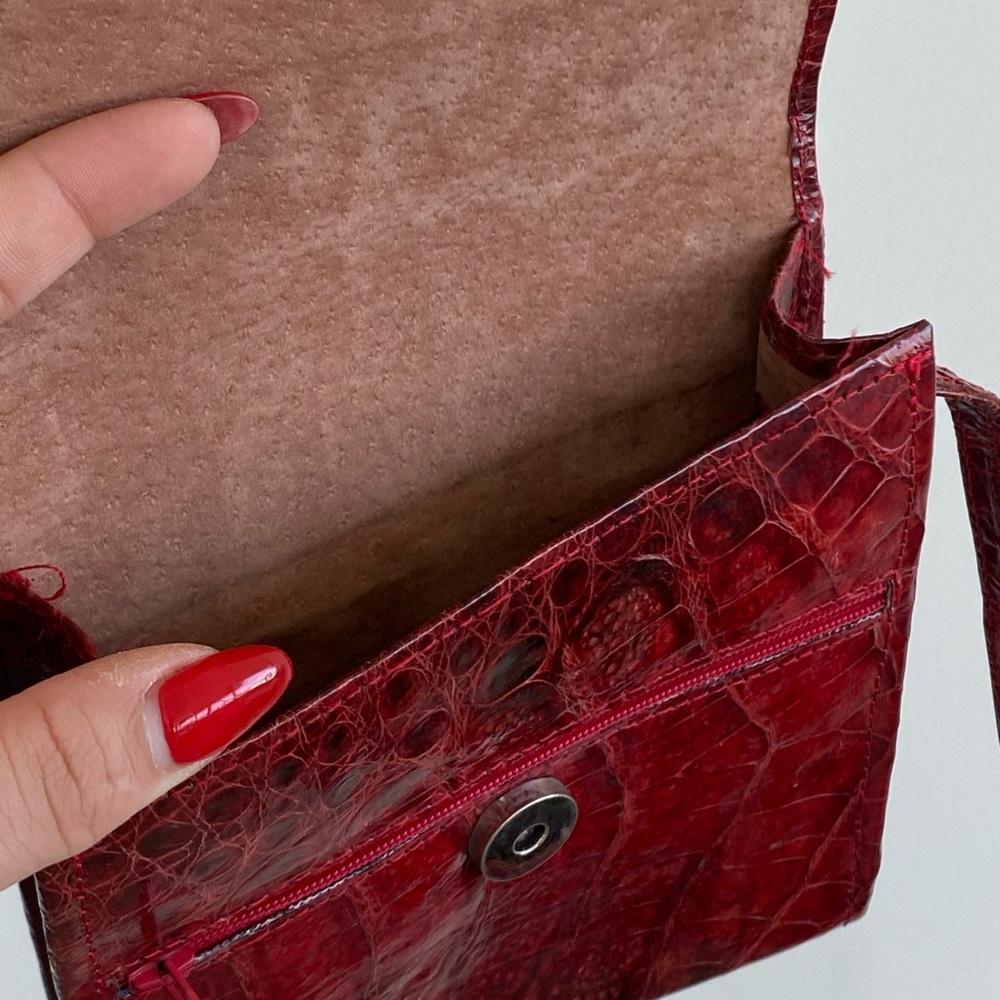 Authentic Italian Made Crocodile Skin Crossbody Bag in Red